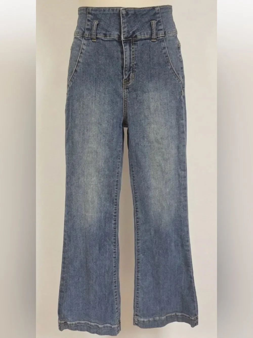 Sneak Peek High Rise Wide Leg Trouser Top Jeans Medium Blue Wash Denim Size 9/29